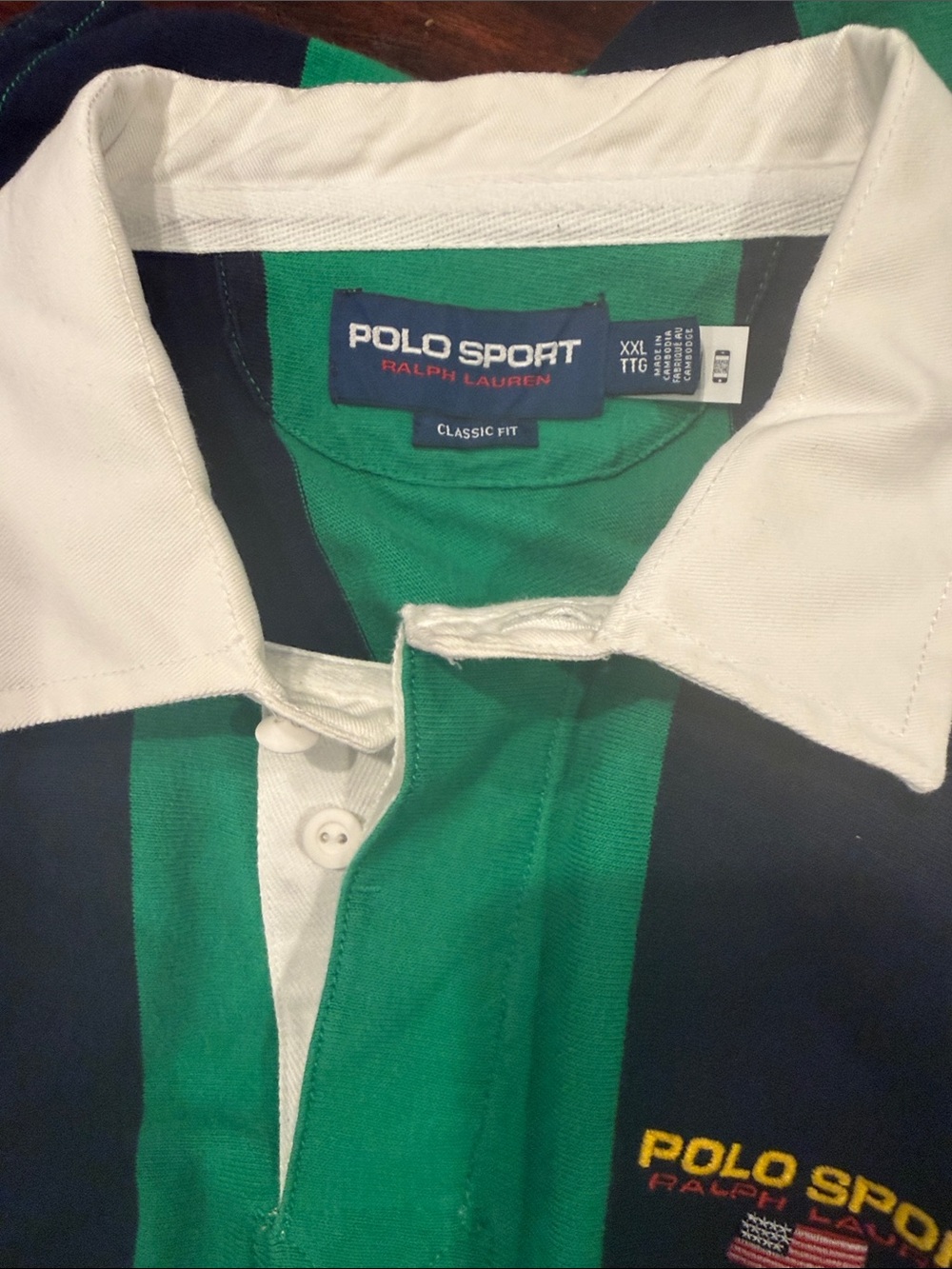 Polo Sport Men's XXL Green Navy Striped Rugby Polo Shirt - Picture 9 of 9